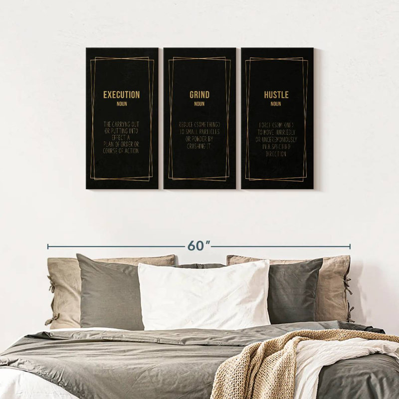 " Execution Grind Hustle " 3 Piece Art Set, 28" H x 45" W x 1.25"