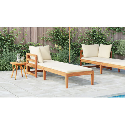 Beige 80.8" Long Acacia Single chaise with Cushions by Loon Peak