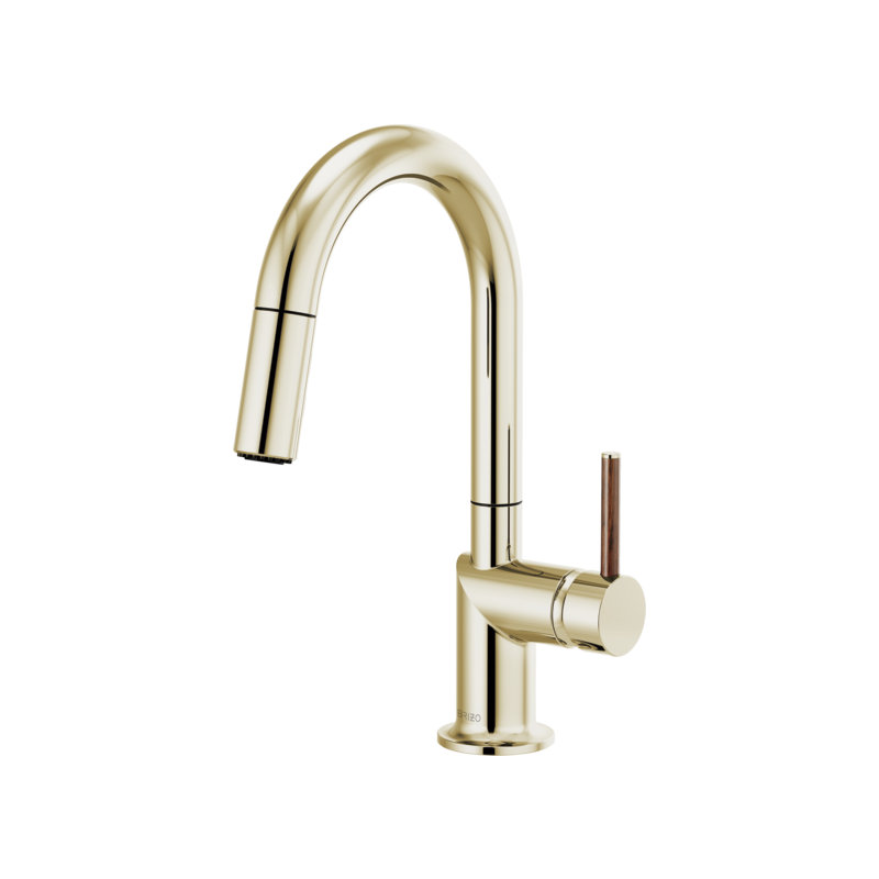 Odin® Pull-Down Prep Faucet with Arc Spout, Wood Lever, Polished Nickel