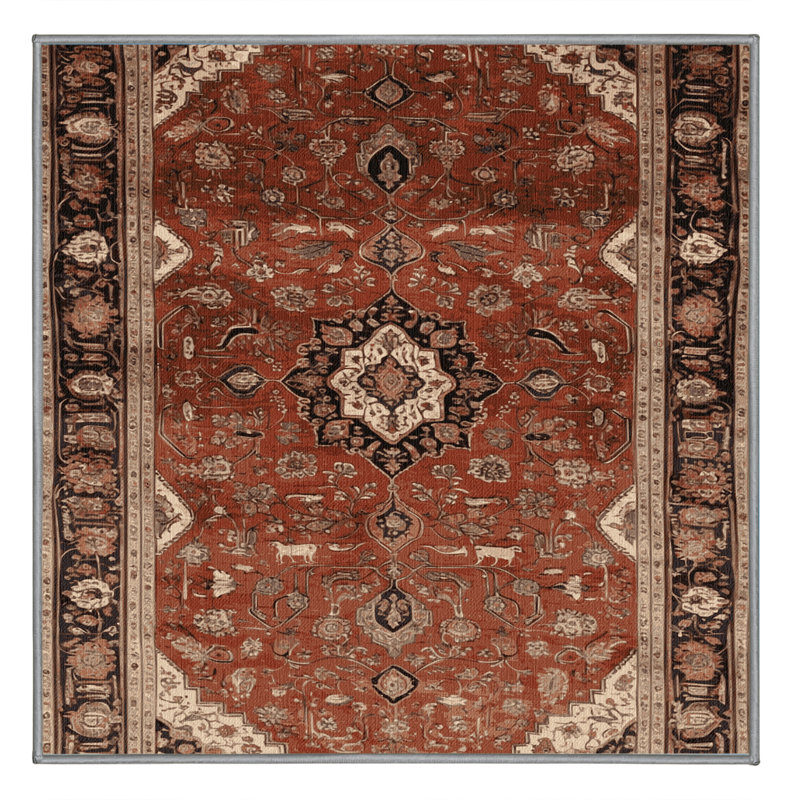 Machine Washable Persian Brown Area Rug, Square 7'