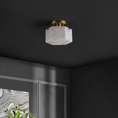 Rahway, 8 Inch, Alabaster/Metal Semi-Flush Mount