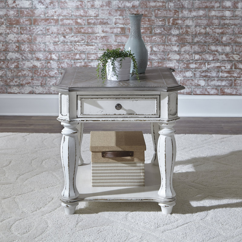 Table de bout en bois massif et manufacturé à 1 tiroir Colchester, Blanc
