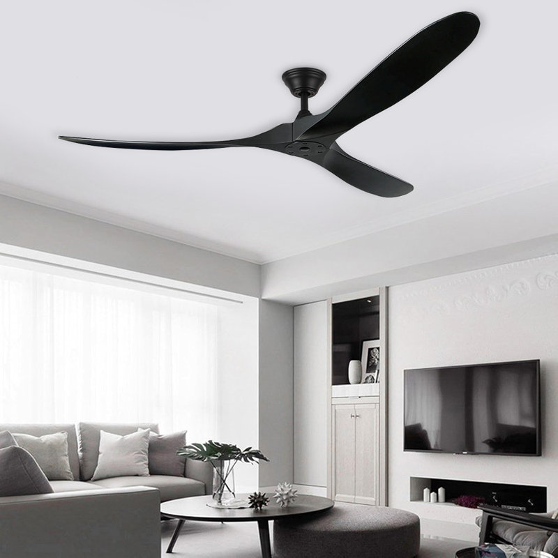 Solid Wood Ceiling Fan With Remote Control, 70", Black