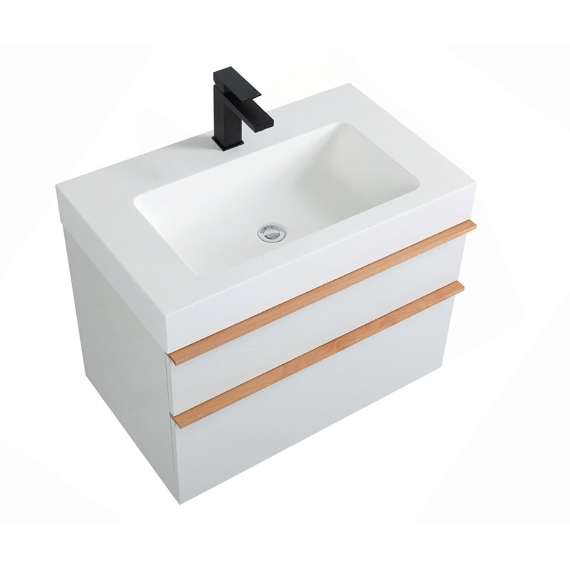 Meuble-lavabo mural 30 po avec lavabo en acrylique intégré, 2 tiroirs à fermeture en douceur, armoire flottante pré-assemblée et moderne