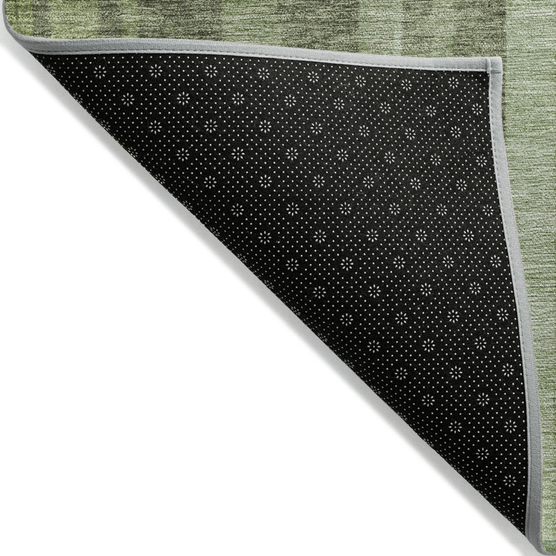 Green and White Striped Synthetic 10' x 14' Washable Rug