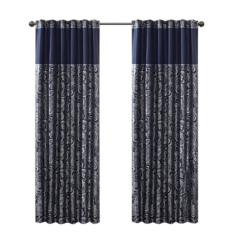 Paire de rideaux en jacquard Thornton, Bleu marine, L 10,24 po x H 9,45 po