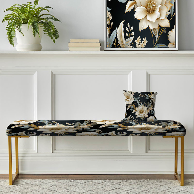 Contemporary Motifs Victorian Pattern II - Floral Upholstered Gold Bench