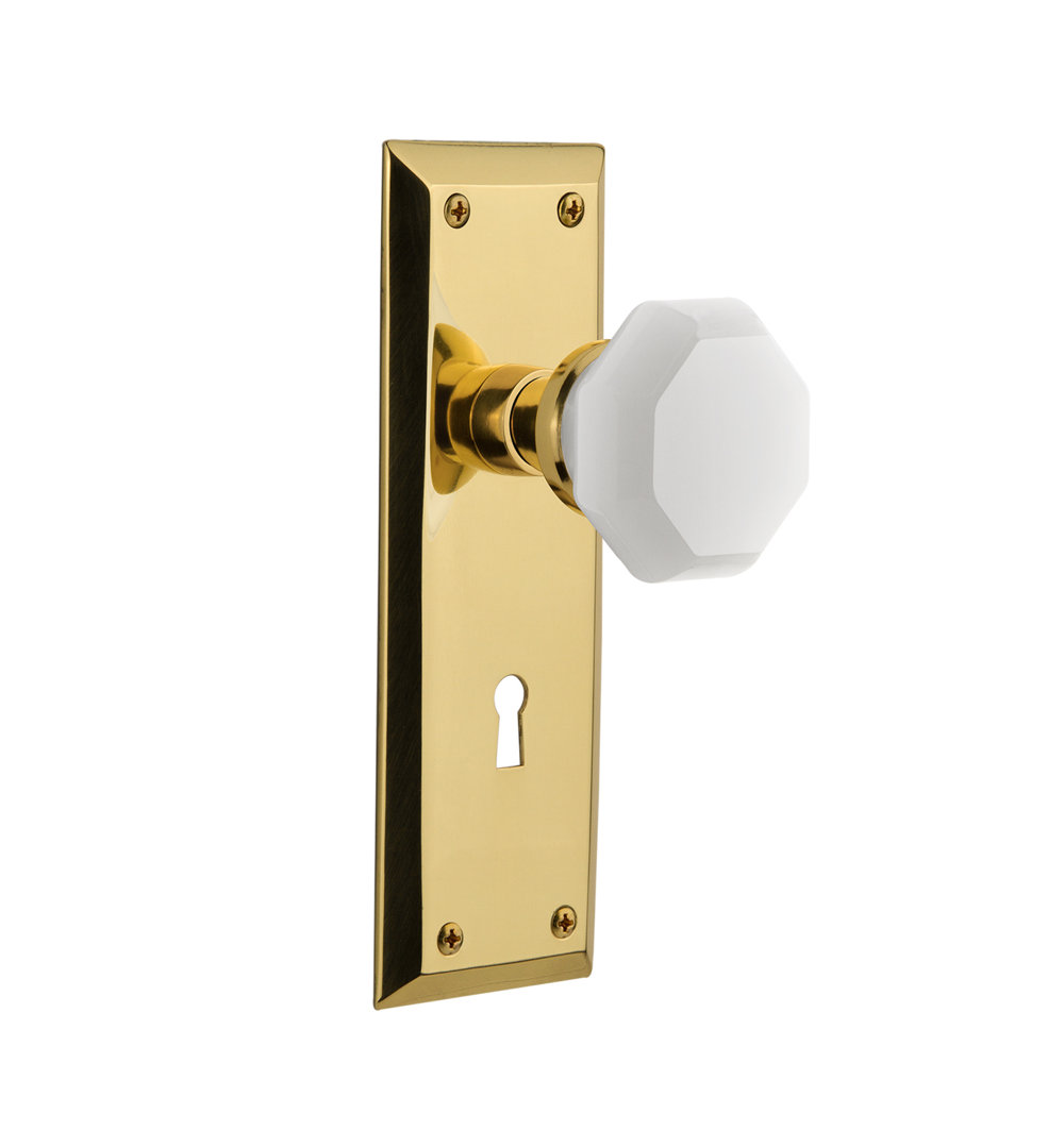 White Milk Glass Waldorf Interior Mortise Door Knob with New York Long Plate Nostalgic Warehouse