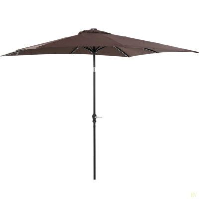 Parasol solaire de 9 pi x 7 pi Outsunny, parasol de patio éclairé à DEL pour table ou base avec inclinaison et manivelle, parasol d'extérieur pour jardin, terrasse, cour, piscine, plage