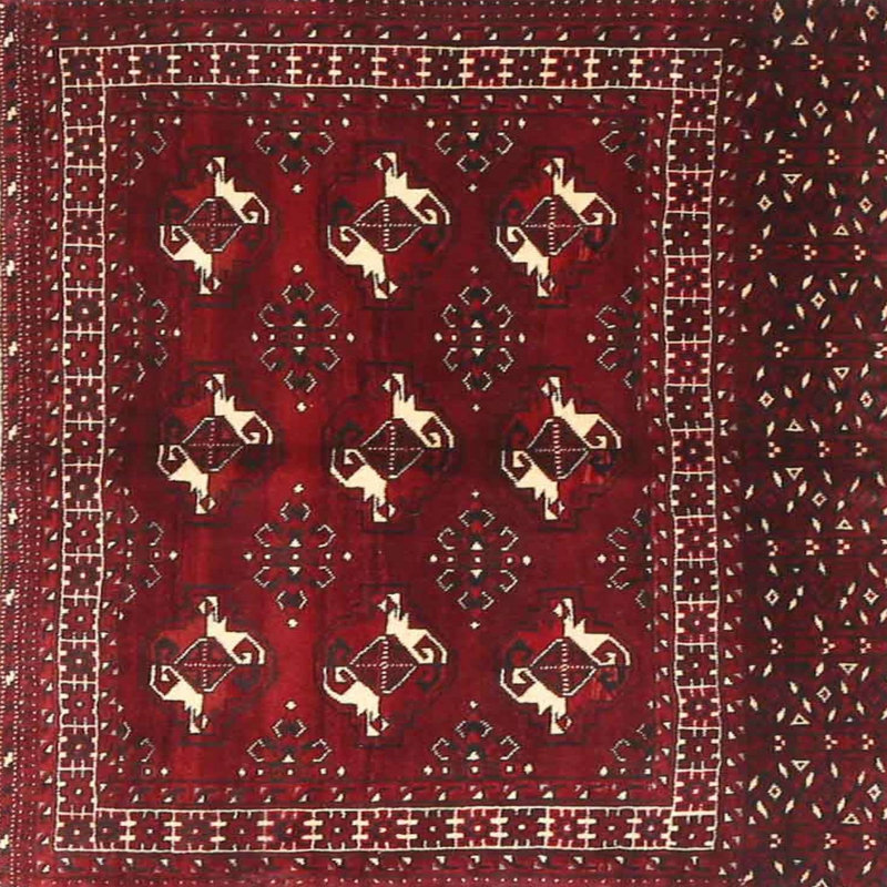 Tapis rouge/brun/beige traditionnel, Carré 5 pi