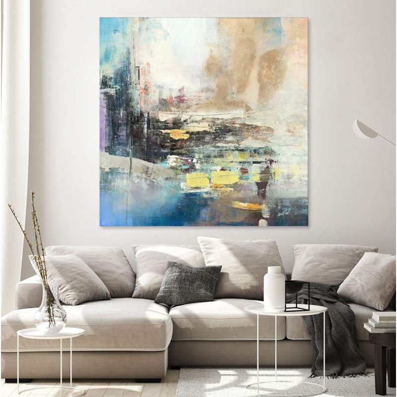 Awaken I Large Abstract Canvas Art Print in Blue and Beige