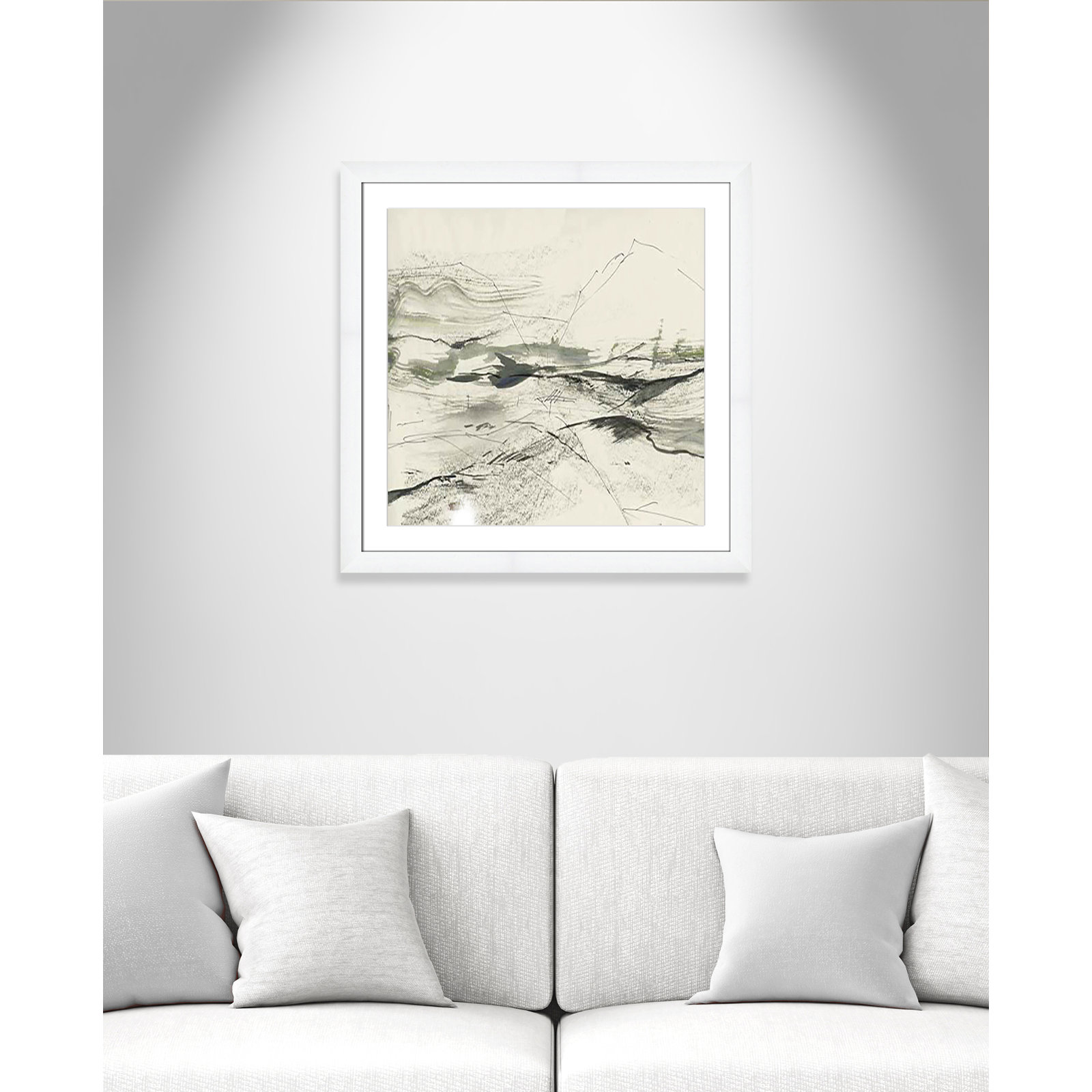 Green Sketches Print, 29" H x 29" W x 1.25" D, White Cube Framed