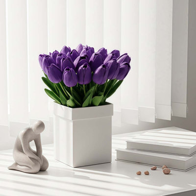 12Pcs Artificial Tulips PU Faux Flowers Fake Tulips Artificial Flowers Latex Tulips Real Touch For Christmas Decorations Wedding Home Kitchen Decor, Valentine's Day Mother's Day Anniversary Gifts