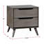 Table de chevet Mid-Century moderne de couleur grise 1pc avec pieds fuselés et 2 tiroirs