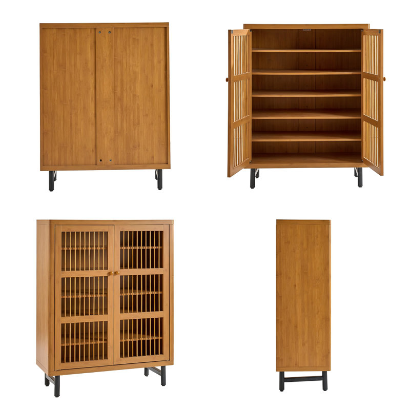 Range-chaussures avec portes à volets, organisateur de hall d'entrée à 6 niveaux avec tablettes réglables, support de rangement moderne en bois pour hall d'entrée, couloir, placard, salon - noyer