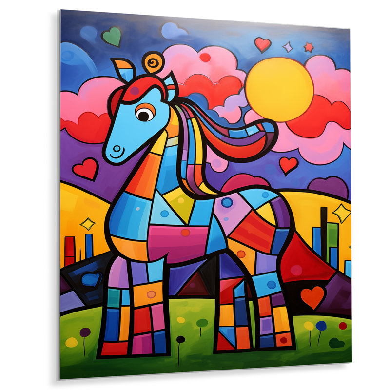 Portrait géométrique de cheval pour chambre d'enfants II - cheval, art mural, H 32 po x l 16 po x P 1 po, Sans cadre en métal