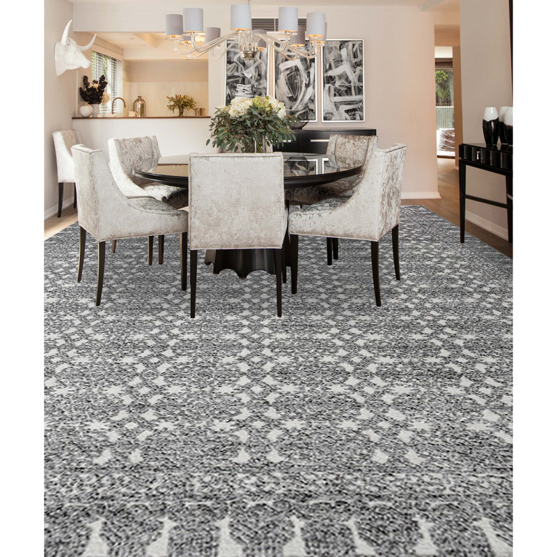 Wool Oriental Area Rug in Gray, Rectangle 6' x 9'