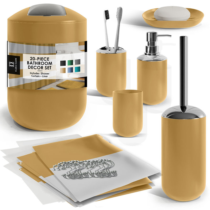 Camel Gold 20-Piece Bathroom Accessory Set with Fabric Shower Curtain