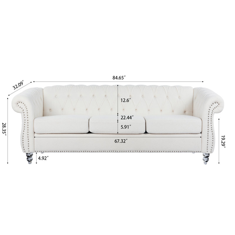Maurice 84.65" Teddy Upholstered 3-Seater Sofa with Rolled Arms