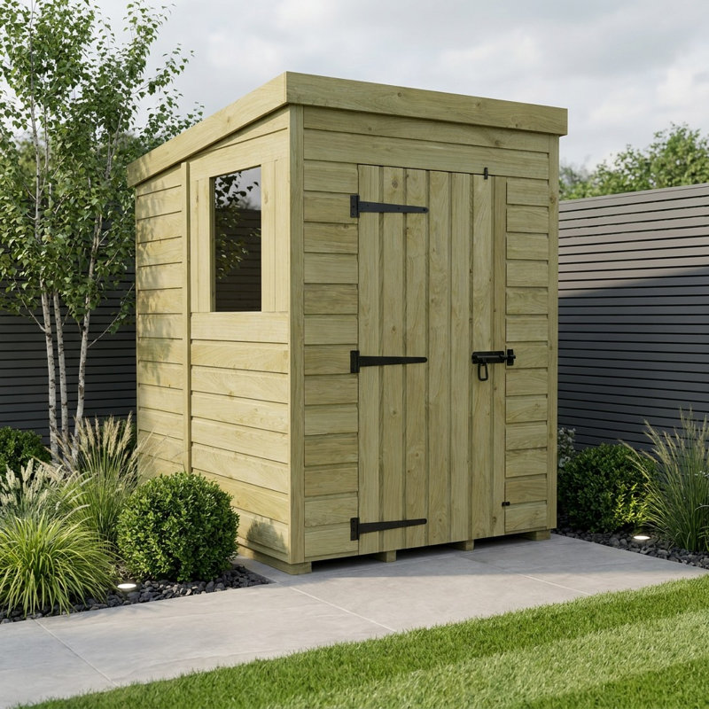 Total Sheds 4ft x 5ft Pent Garden Shed - Single Door - With Windows - Pressure Treated Timber - UK Manufactured