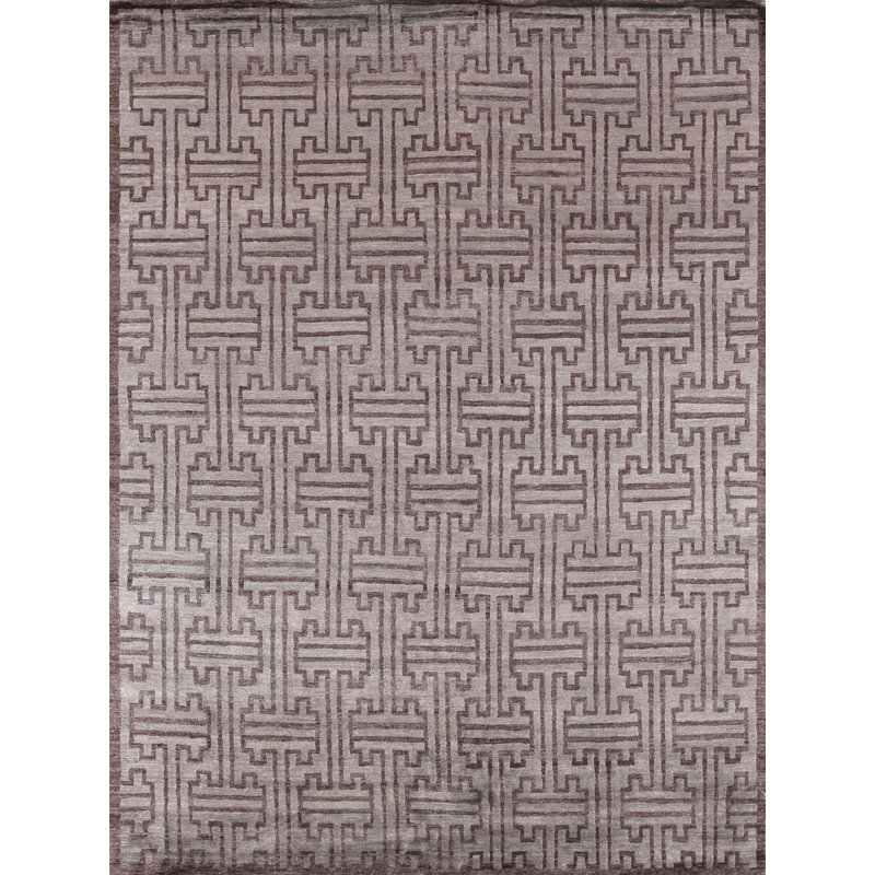 Bamboo Silk Geometric Area Rug in Brown, Rectangle 6' x 9'