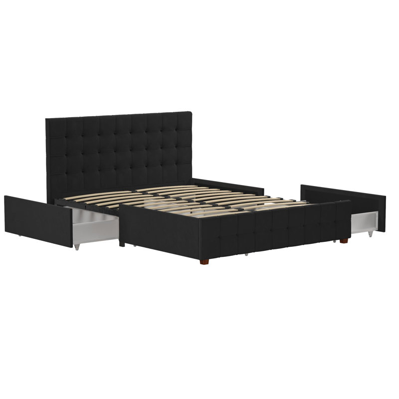 Upholstered Storage Bed, Double (4'6), Grey