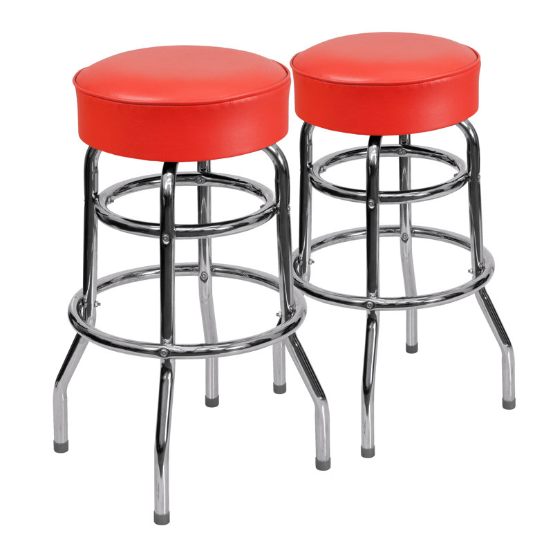 Piya Double Ring Chrome Barstool, Red, 2