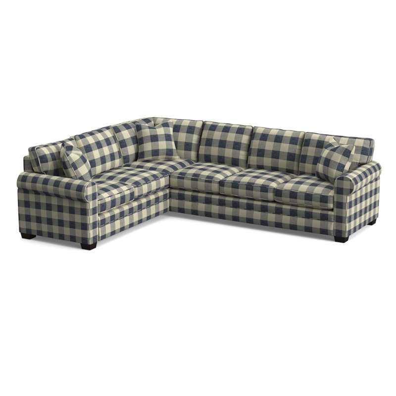Bedford Upholstered L-Sectional, Java Finish, Blue Buffalo Check; 0120-61, Left Hand Facing