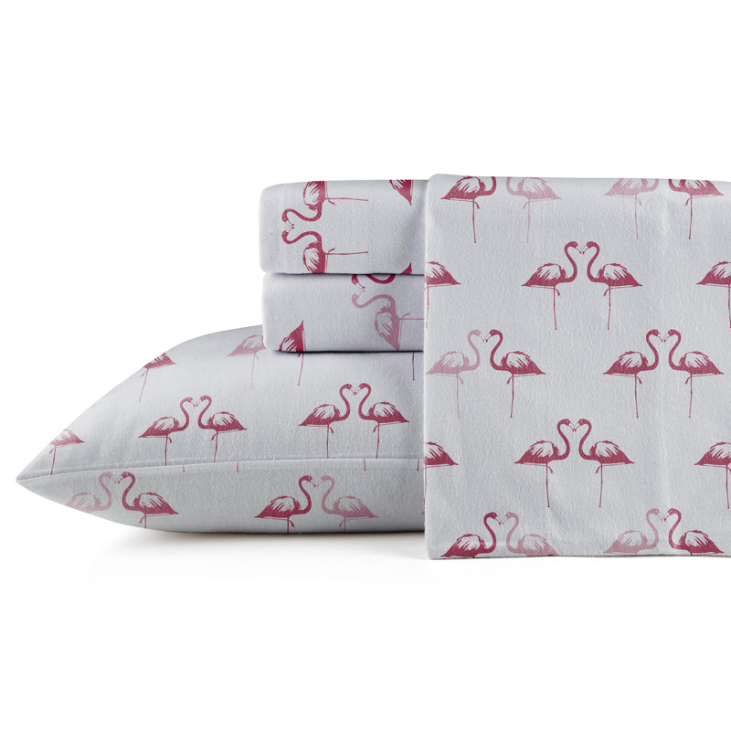 Pointehaven 180 GSM Velvet feel Luxury Flannel Sheet Set , Flamingos, Cal King