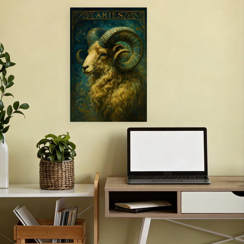 Celestial Aries Ram Mystical Contemporary Animal Portrait Wall Art Print 1 Piece Wrapped Canvas Wall Art
