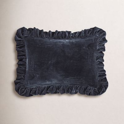 Stella Solid Faux Silk Velvet Ruffled Romantic Western 16x21 inch Oblong Pillow