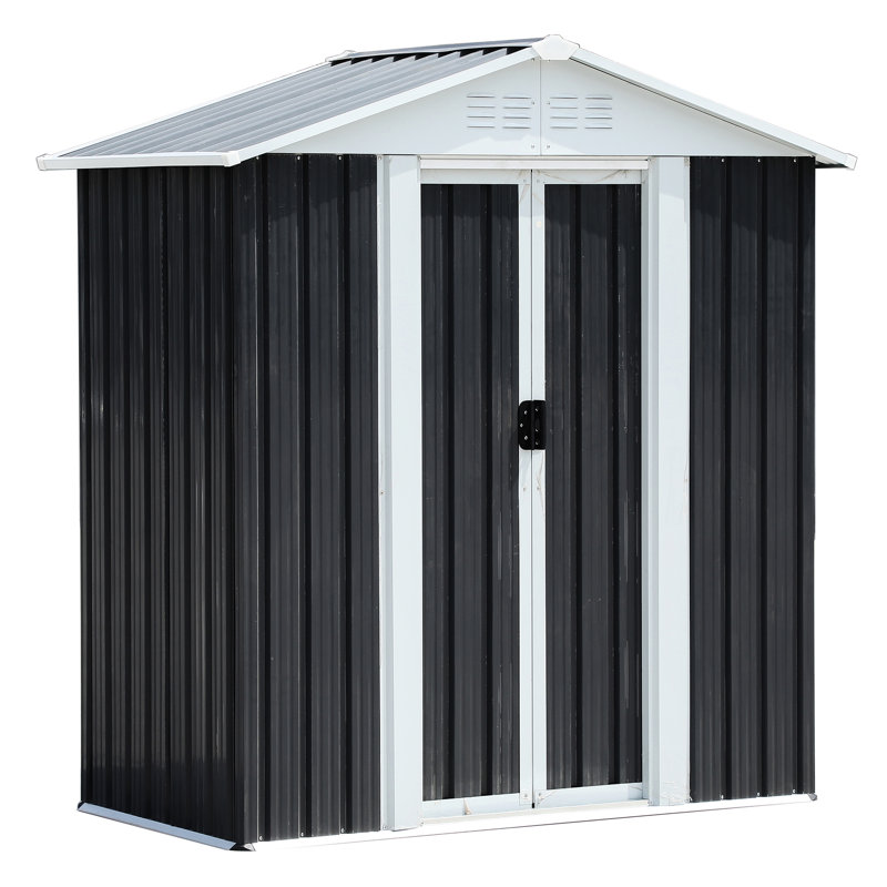 Dark Grey 5X3 Feet Metal Garden Shed With Material & Aluminum Alloy Frame Outdoor Storage Base, Gray
