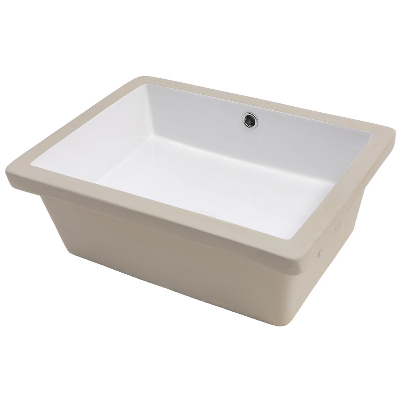 Lavabo de salle de bain rectangulaire encastré en céramique blanc avec trop-plein