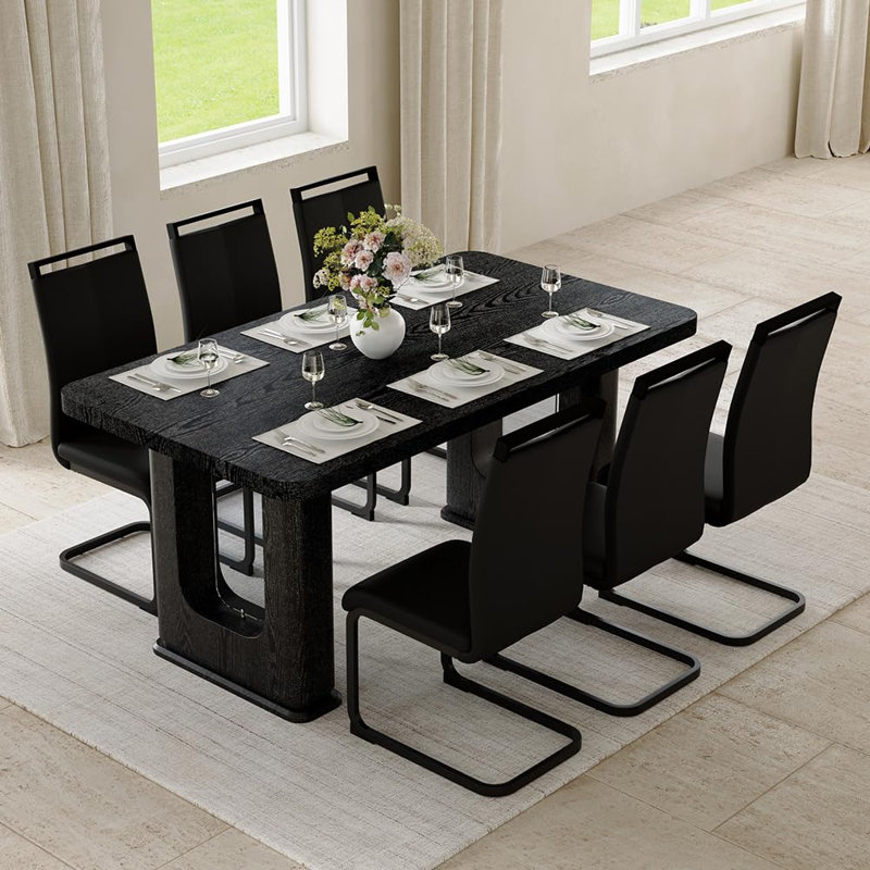 Ensemble de table de salle à manger 6 personnes Modern, 7 pièces : table, 6 chaises, Noir