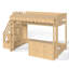 Lit mezzanine simple au-dessus de simple avec escalier de rangement, lit de jeu en bois massif, comptoir de rangement, espace sous le lit, naturel-815794769