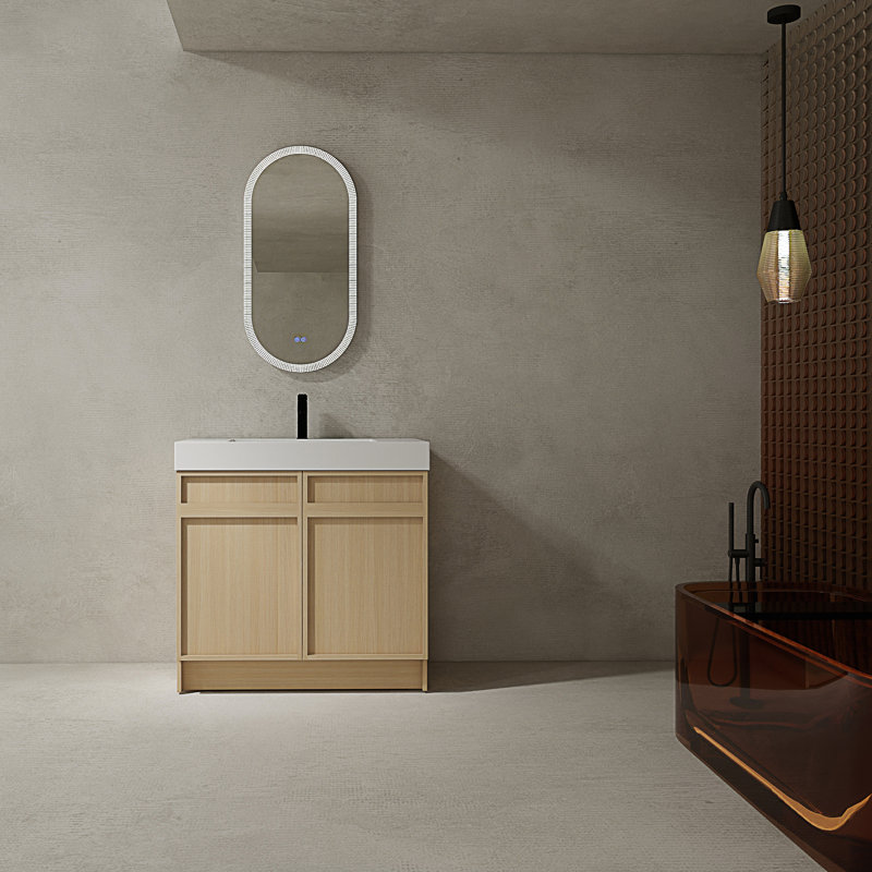Freestanding Bathroom Vanity With Resin Sink & 2 Soft-Close Cabinet Doors, 36"