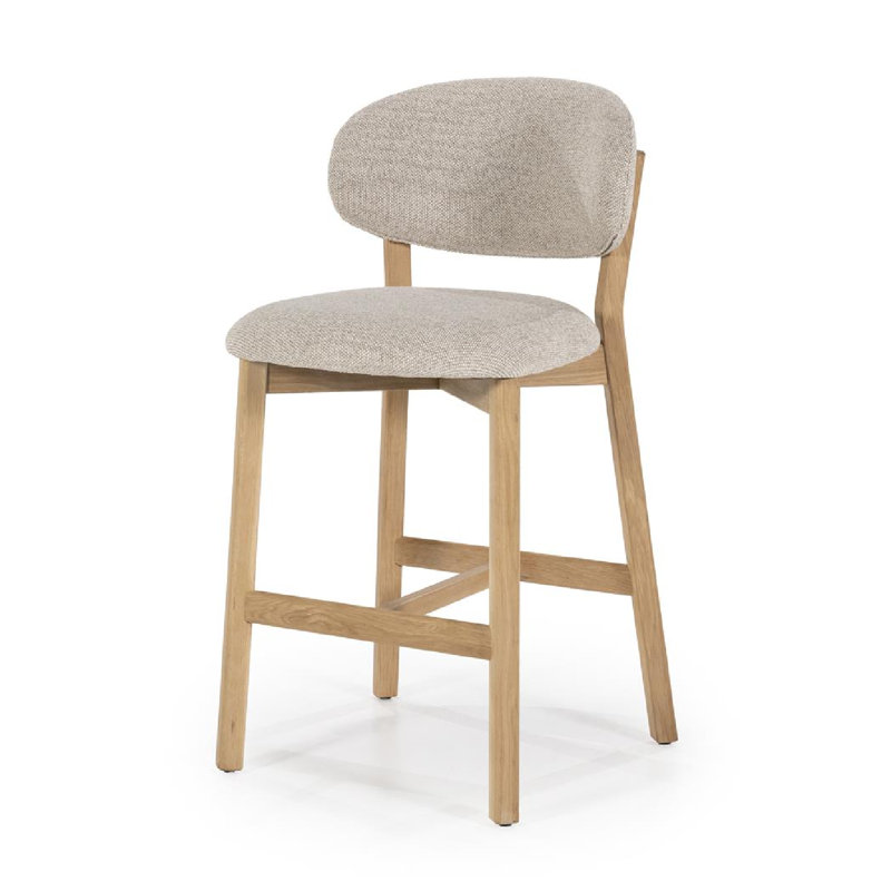 Tabouret de bar avec tabouret de comptoir rembourré et structure en bois massif, Gris, Naturel