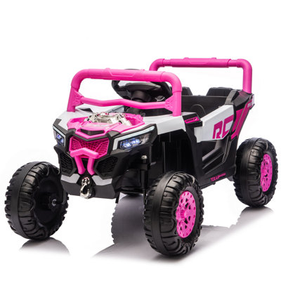 UTV 12V Ride On Electric avec contrôle des parents 2,4G, démarrage lent et fonction de balançoire, roues antidérapantes avec amortisseurs avant, lumières DEL, lecteur de musique intégré, batterie longue durée, pour les enfants de 3 à 5 ans