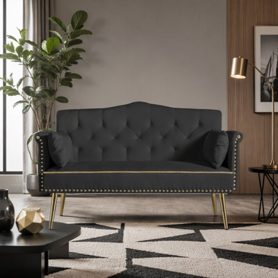 Modern Velvet 2-Seater Sofa with Tufted Design and Durable Metal Legs for Comfort and Style