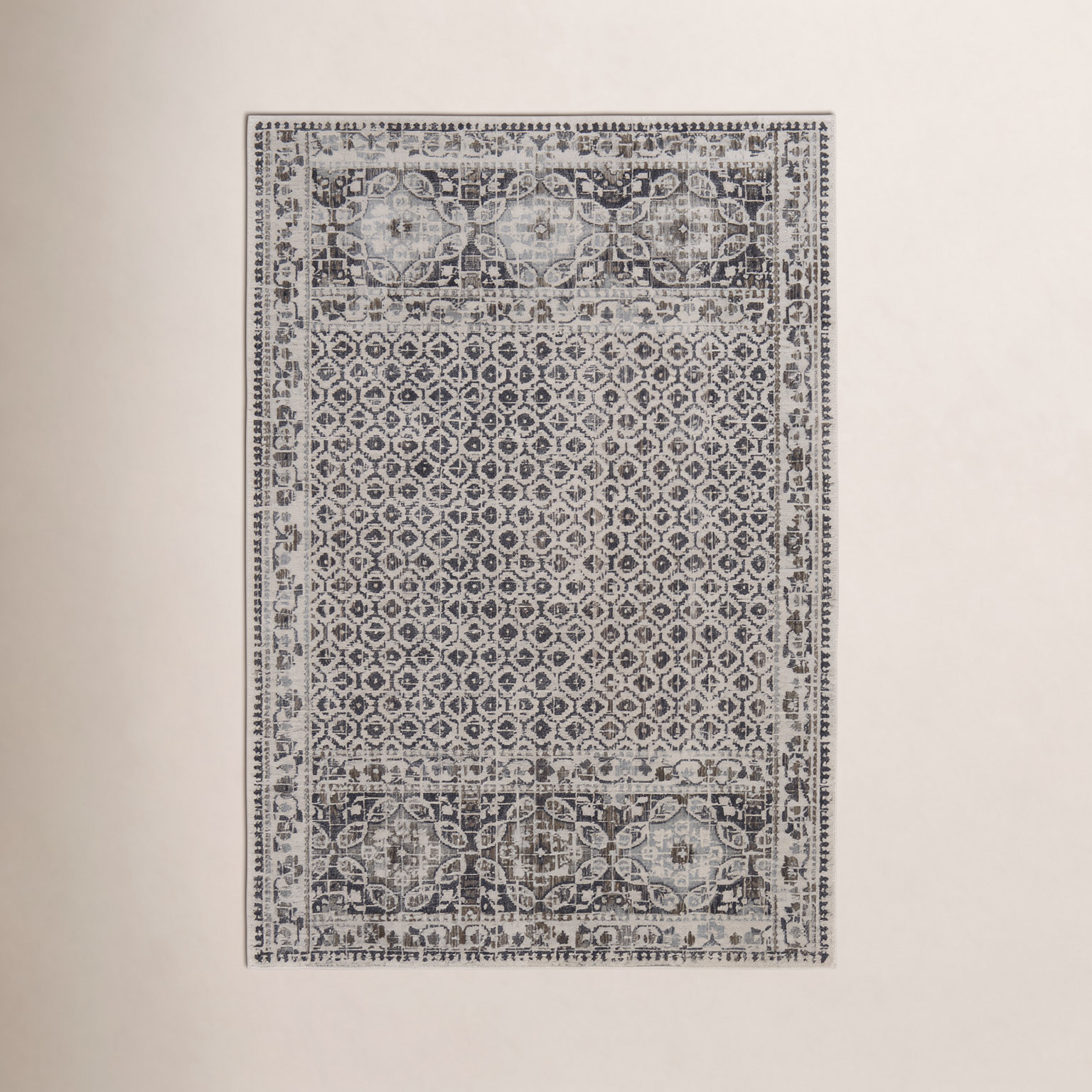 Chander Charcoal Ivory Oriental Rug, Rectangle 2'2" x 3'