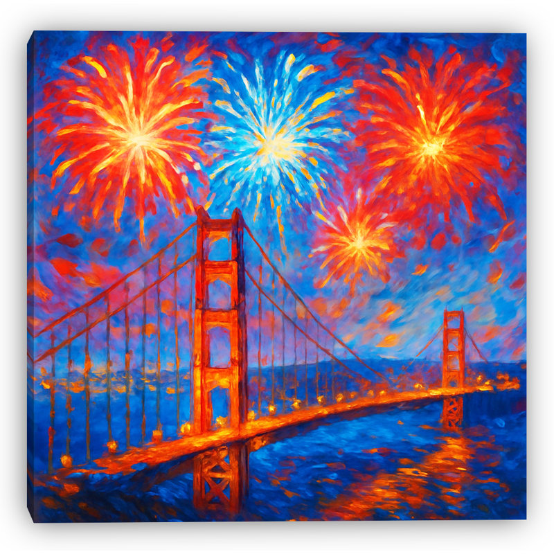 Golden Gate Fireworks - Expressionist, impression sur toile, H 12 po x l 12 po