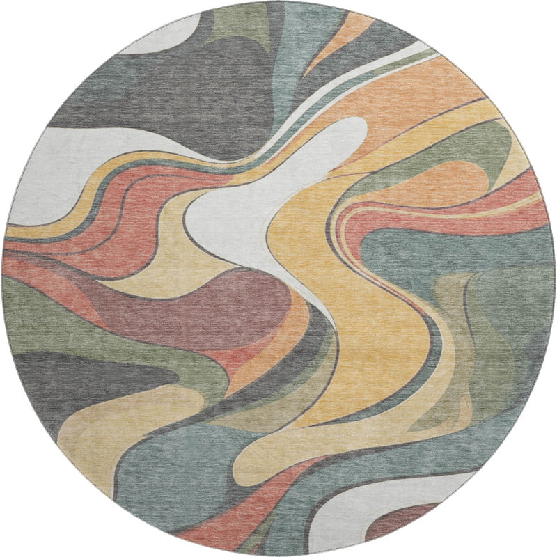 Premium Machine Washable Mayfield  swirls Rug, Gold, 8' Round