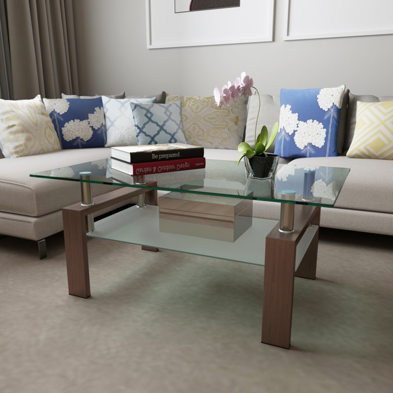 Table basse rectangulaire en verre, Noyer