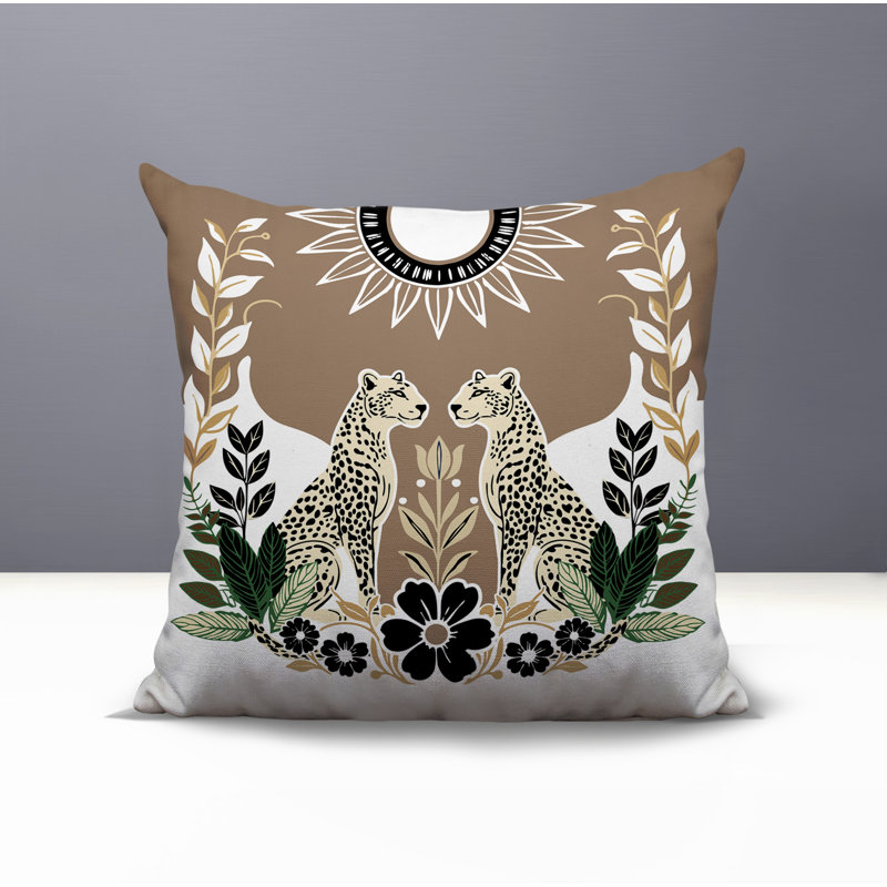 Oreiller carré réversible intérieur / extérieur Spoke Leopard, Carré 20 po, Beige