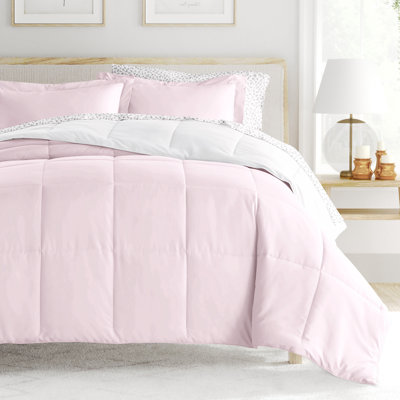 7-Piece Reversible Bedding Bundle - Solid Comforter and Patterned Sheet Set