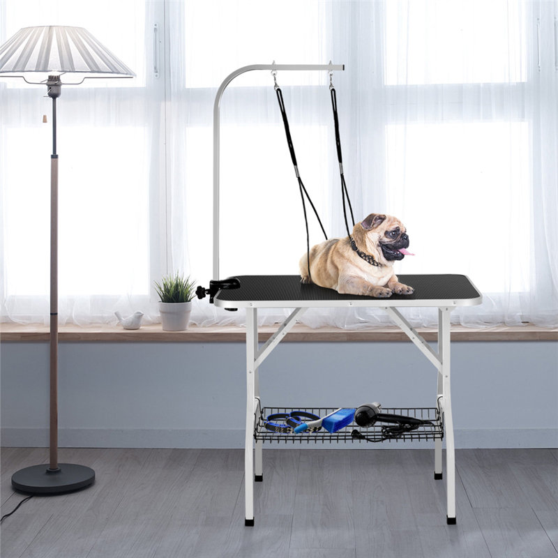 36” Dog Grooming Table with Basket Style Tool Shelf and Adjustable Arm
