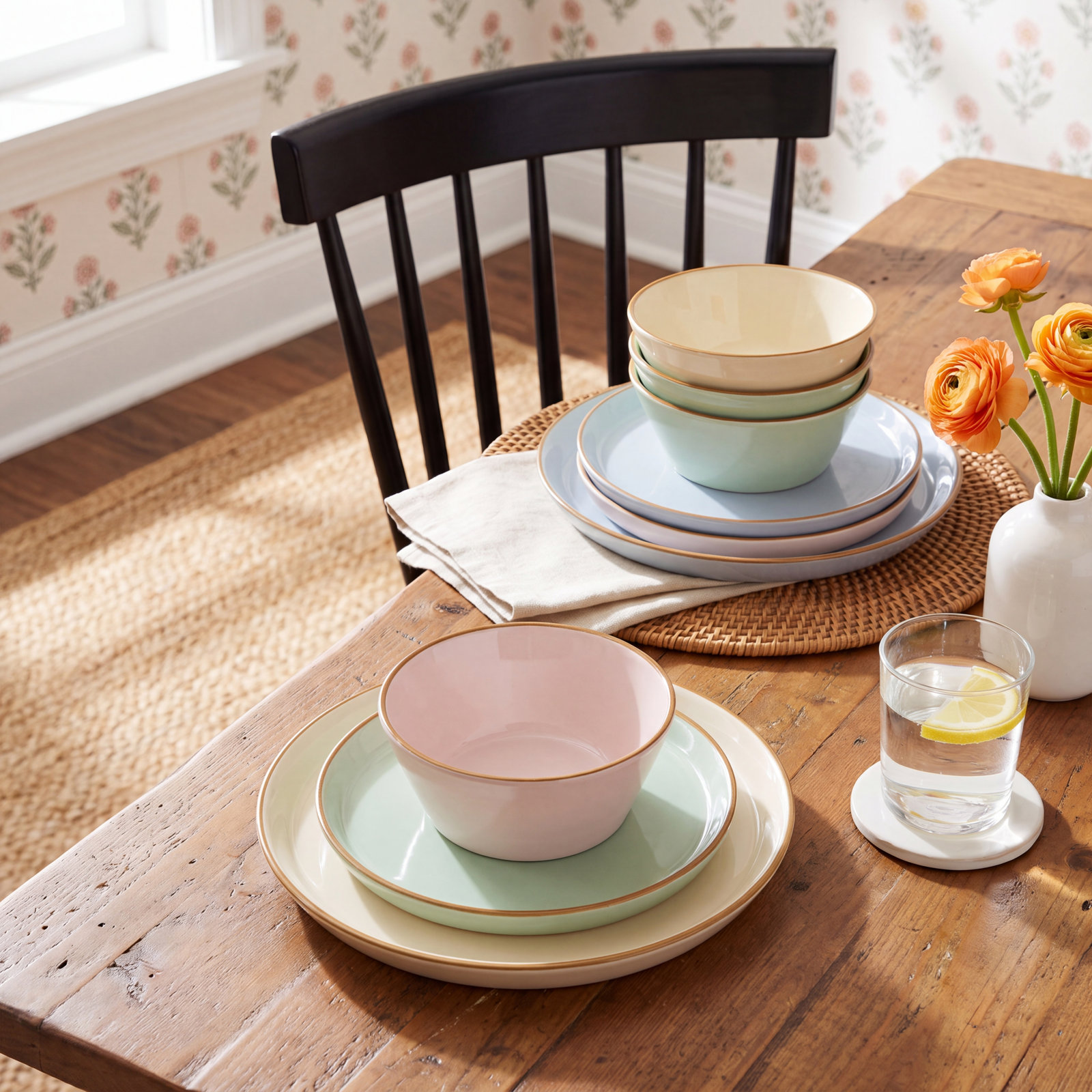 Stoneware Dinnerware Set, Multicolor