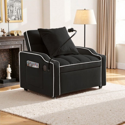 Canapé-lit convertible 3-en-1 avec ports USB et dossier réglable, solution peu encombrante pour les petits espaces