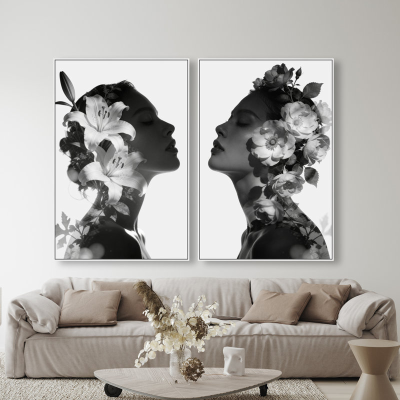 Nocturne Bloom Set Floral & Botanical Canvas Print by Oliver Gal, Black Frame, 10 x 15, 55" H x 37" W, White Floater Frame