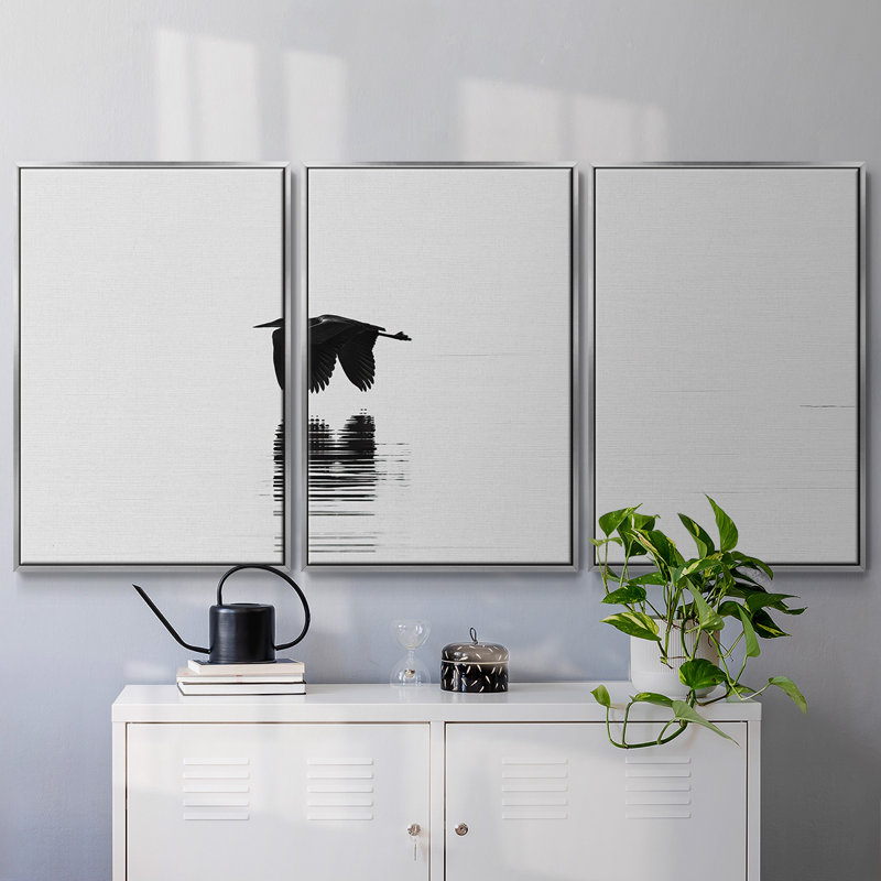 Vol - Toile encadrée multi-pièces, H 36 po x l 75 po x P 2 po, Argenté